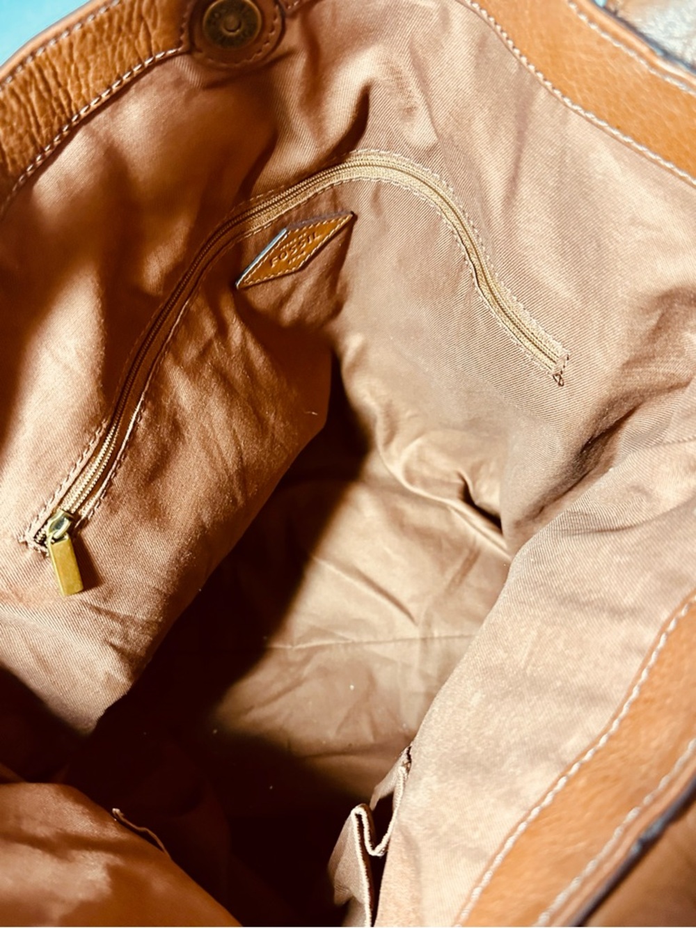 Fossil Cognac Brown Leather Tote Bag - Picture 14 of 16